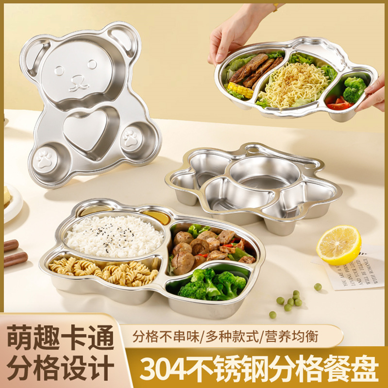 Food-Grade 304 Stainless Steel Fast Food Plate for Adults, Students, Children, and Kindergarten, Divided Meal Tray for Cafeteria