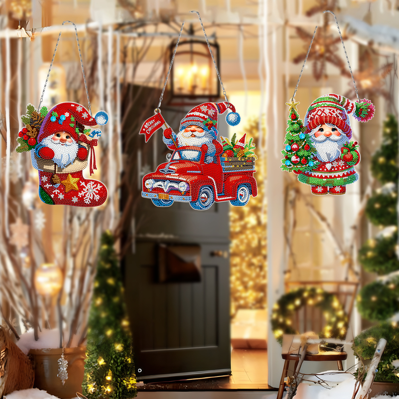 Diamante pintura perimetral DIY anillo 3 piezas juego de dibujos animados colgante genio Navidad sala de estar decoración de pintura distribuible