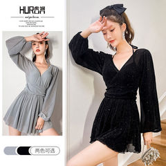 Women's Pure Desire Long-Sleeve Swimwear 2024 Conservative New Style Cover Stomach Slimming Sexy Fairy Bubble Hot Spring One-Piece Swimsuit Wholesale