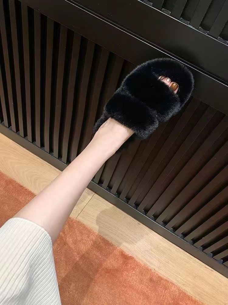 Zapatillas de felpa para mujer 2023 nuevo estilo coreano ins zapatos de moda Otoño e Invierno Zapatillas de algodón para el hogar de moda Zapatillas de lana para mujer