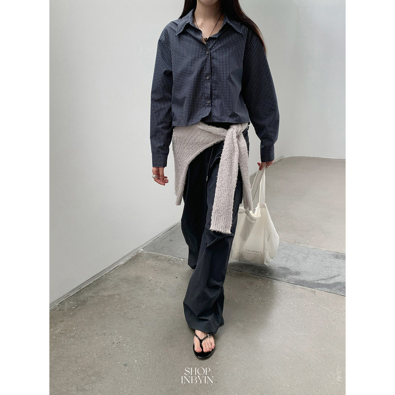 【No Returns or Exchanges】Gao Zhi Xuejie's Plaid Shirt for Women, Long-Sleeved Short Top with a Stylish Design and Turn-Down Collar, Casual Shirt 【No Returns or Exchanges】Gao Zhi Xuejie's Plaid Shirt for Women, Long-Sleeved Short Top with a Stylish Design and Turn-Down Collar, Casual Shirt