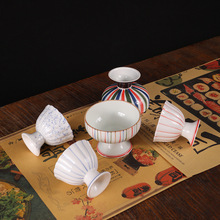 三分烧料理高台脚皿创意陶瓷日式高脚碗雪糕杯酸奶色釉甜品碗商用