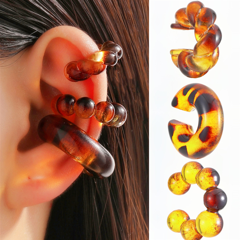 Steel needle Ear Needle Material 1 Piece 1 Set Vintage Style Classic Style C Shape Star Leopard Plating CCB Resin Ear Cuffs Earrings Ear Studs