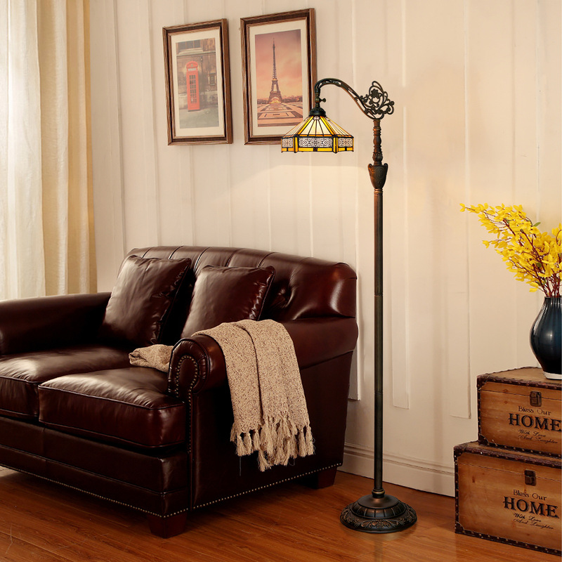 European Tiffany European Retro Style 30cm Hexagonal Floor Lamp Indoor Lighting Soft Light Arch Gooseneck