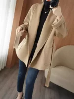 Двусторонний шерстяной пояс и куртка для отдыха: городской стиль, slim fit, простой и элегантный дизайн