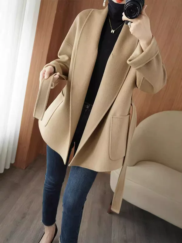 Двусторонний шерстяной пояс и куртка для отдыха: городской стиль, slim fit, простой и элегантный дизайн