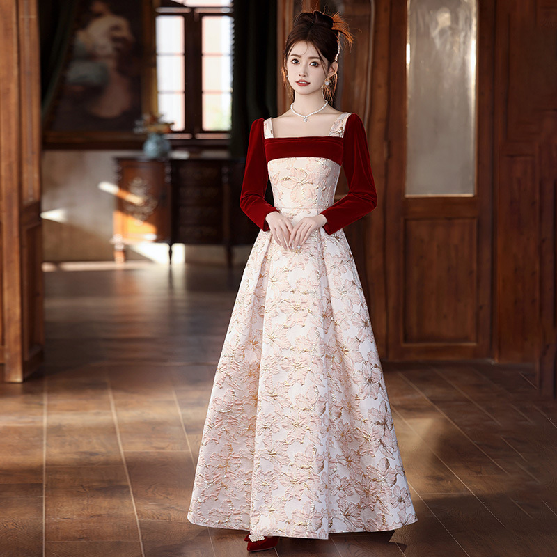 Toast Dress at large Princess Velvet Long Sleeve chubby girl Bride Engagement dress Pregnant Women Belly Covering Wedding Dress