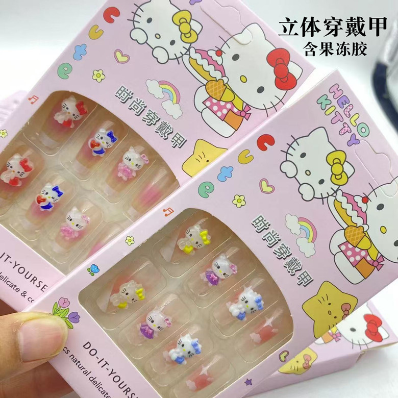New wear long nail stickers cute cartoon fake nails removable three-dimensional Sanrio nail stickers wholesale New wear long nail stickers cute cartoon fake nails removable three-dimensional Sanrio nail stickers wholesale