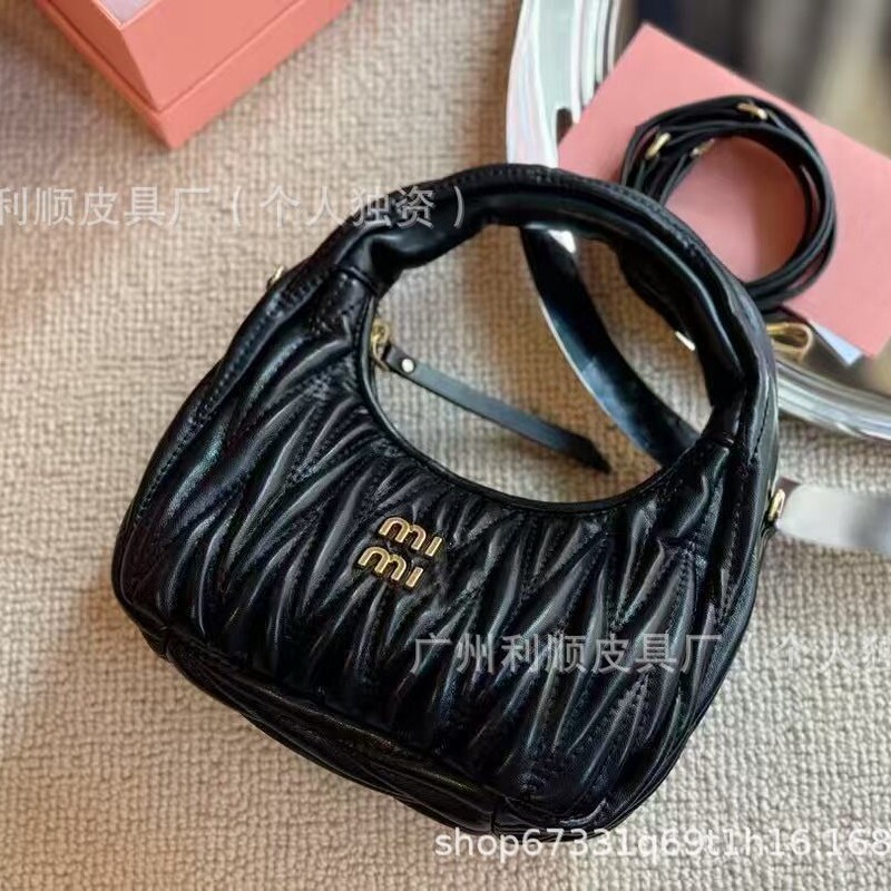 Miu Mui Family Half Moon Pleated wander Underarm Bag Sheepskin Dumpling Bag HoBo Bowling Hand Shoulder Women's Bag
