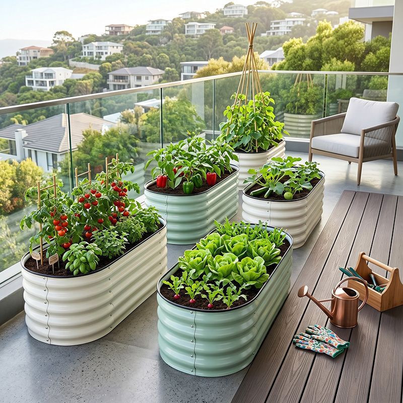 Metal planter box, thickened zinc-magnesium alloy, for outdoor use, suitable for gardens, balconies, and growing vegetables and fruits