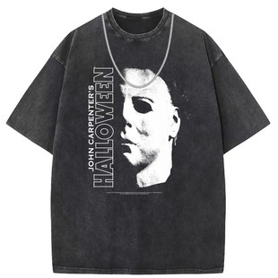 Washed Old American Style High Street Printed Short-sleeved T-shirt Women's Loose Casual Men's and Women's National Fashion Customization