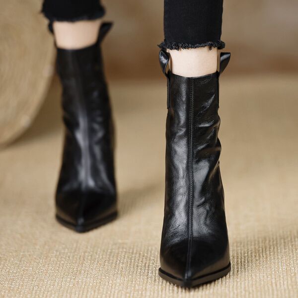 Autumn universal exclusive black low boots stiletto heels with…