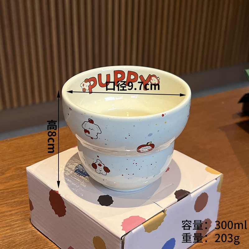 ご飯の碗のかわいいピン犬の食器insヨーグルトの碗の陶磁器の泡の碗のシリアルの果物のオート麦のデザートの碗の卸売り|undefined