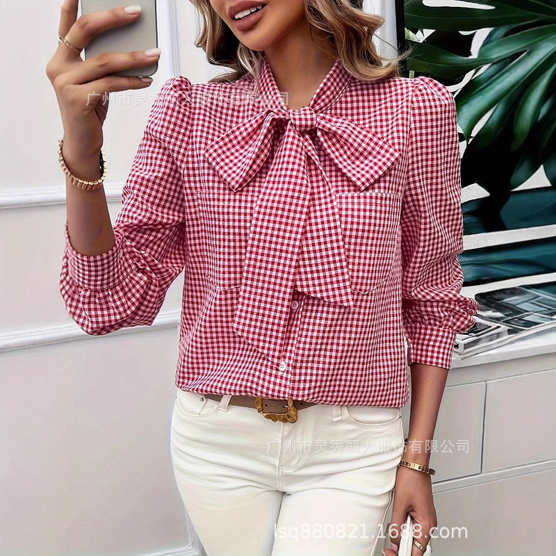 Cross-border Amazon Independent Station New Women's Shirt Long-sleeved Spring, Summer and Autumn Women's Loose Plaid Elegant Casual
