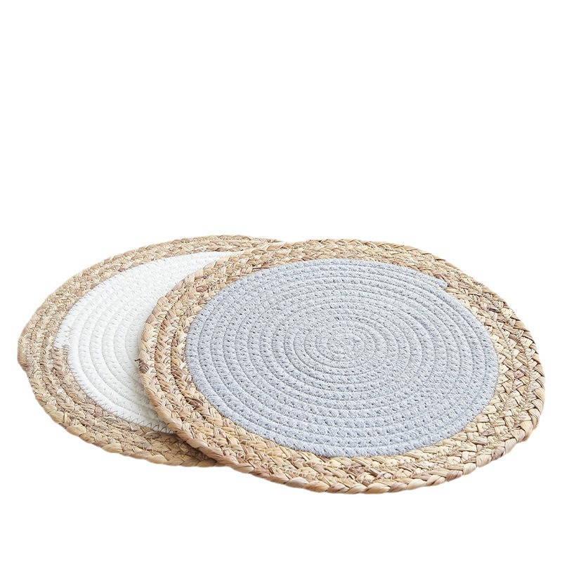 almohadilla de cuerdas de algodón tejida a mano almohadilla de aislamiento térmico anti quemaduras de estilo japonés almohadilla de mesa redonda almohadilla de taza de agua tejida de paja