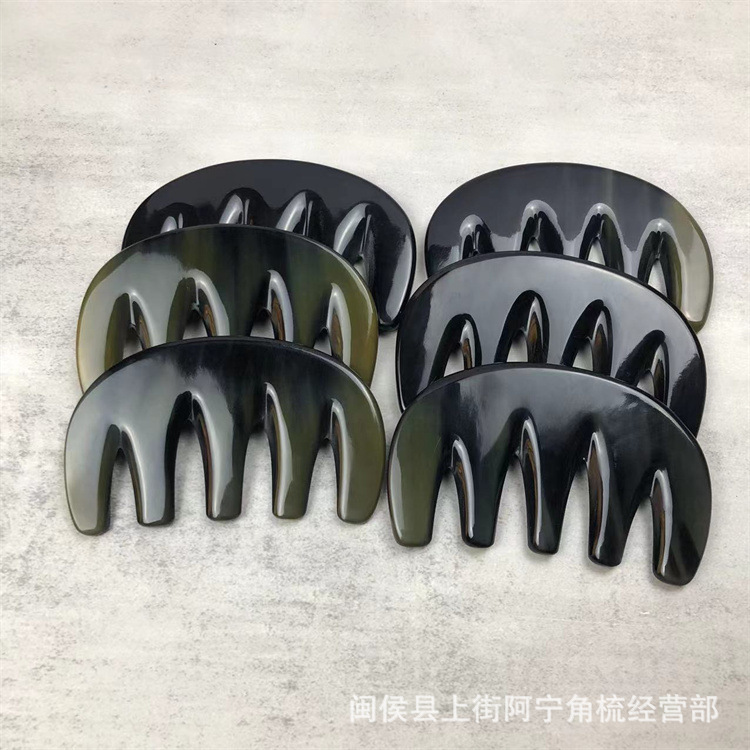 Water Buffalo Horn Five-Tooth Gua Sha Comb Black Horn Scalp Massage Comb Meridian Comb Under 10cm preparation
