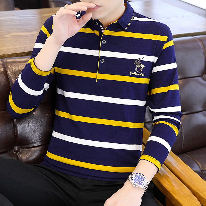 2024 New Autum Men's Long-Sleeved T-Shirt Stripesd Cotton Business Casual Lapel Men's Polo Shirt Slim Fit Men 2024 New Autum Men's Long-Sleeved T-Shirt Stripesd Cotton Business Casual Lapel Men's Polo Shirt Slim Fit Men