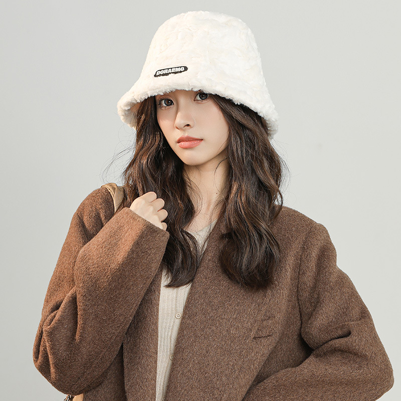 New Winter Plush Hat, Fashionable Women's Style, Autumn Small Black Label, Warm Basin Hat, Furry Fisherman Hat, Winter Women's Style_voghion.com