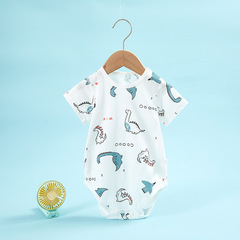 Diaper-free baby summer pure cotton clothes for newborns, short-sleeve crawler outfit, baby triangle hooded onesie