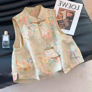 New Chinese Style Collar Jacquard Buckle National Style Vest Women's Spring 2025 New High-end Western Style Chic Vest