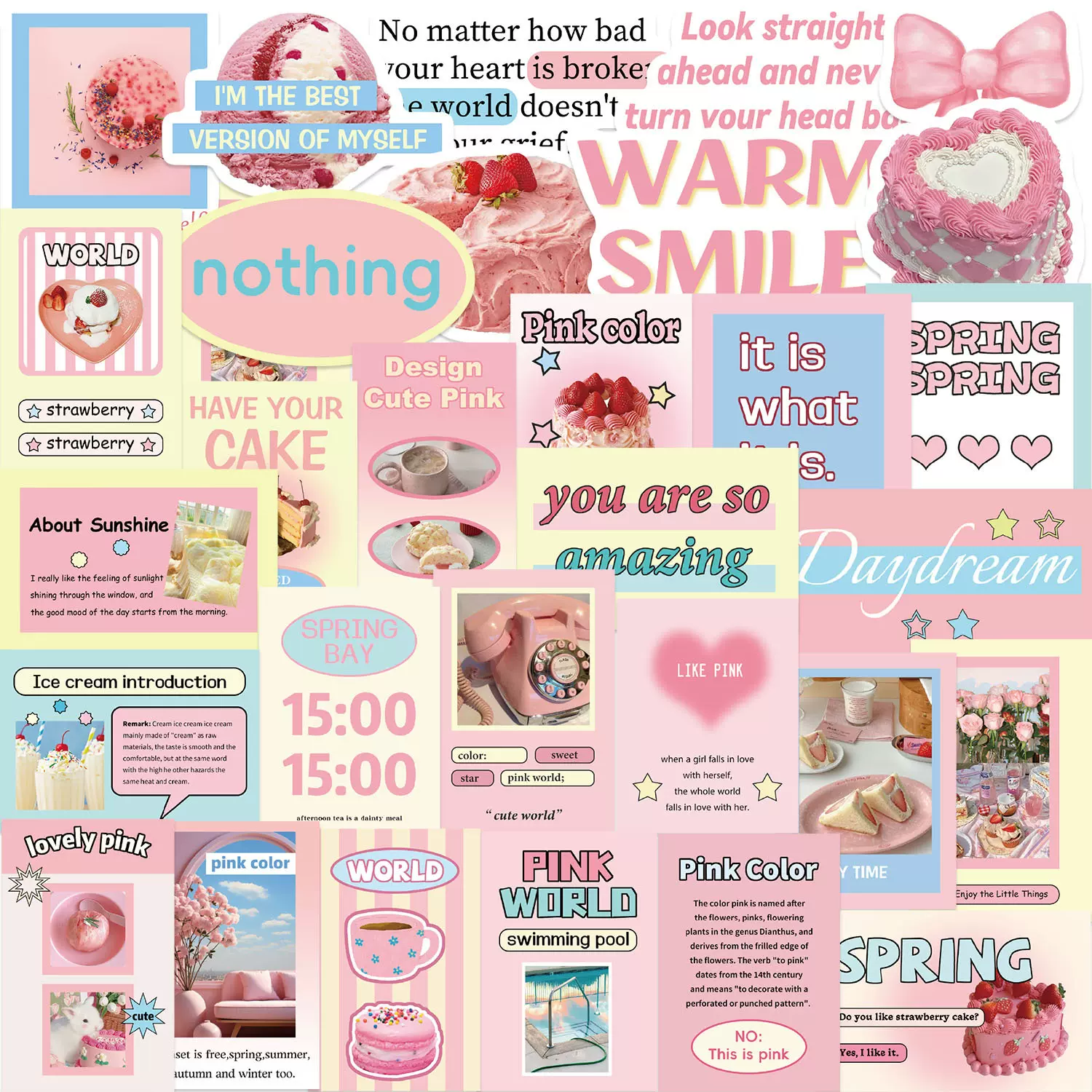 30张粉色紫色色系系列贴纸节日装饰儿童玩具手机壳笔记本防水贴纸