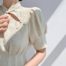 复古改良白色旗袍2024女装夏季新款法式连衣裙短袖气质高级感裙子
