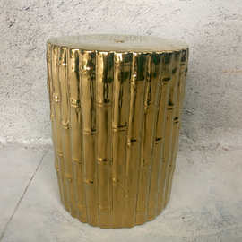 节节高竹节金色陶瓷鼓凳中国风鼓椅子圆凳换鞋凳电镀工艺
