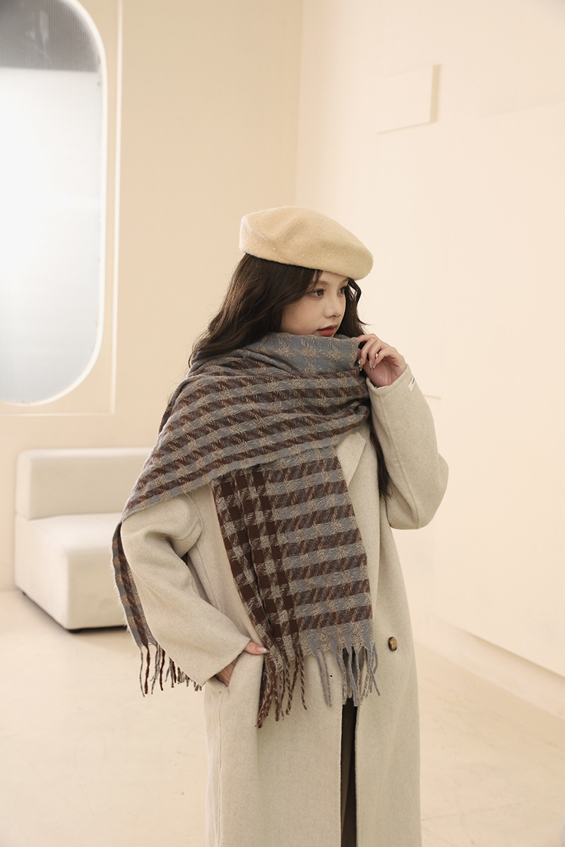 Version coréenne de l'écharpe Qianniao pour femme, polyvalente en hiver, châle à carreaux épais, écharpe haute, cadeau d'anniversaire pour_voghion.com