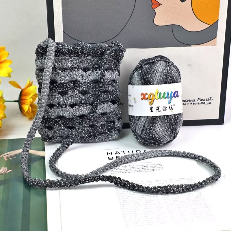星光涂鸦手工diy2.5mm闪线段染钩针毛线编织空心棉圆股纱彩虹日落|undefined