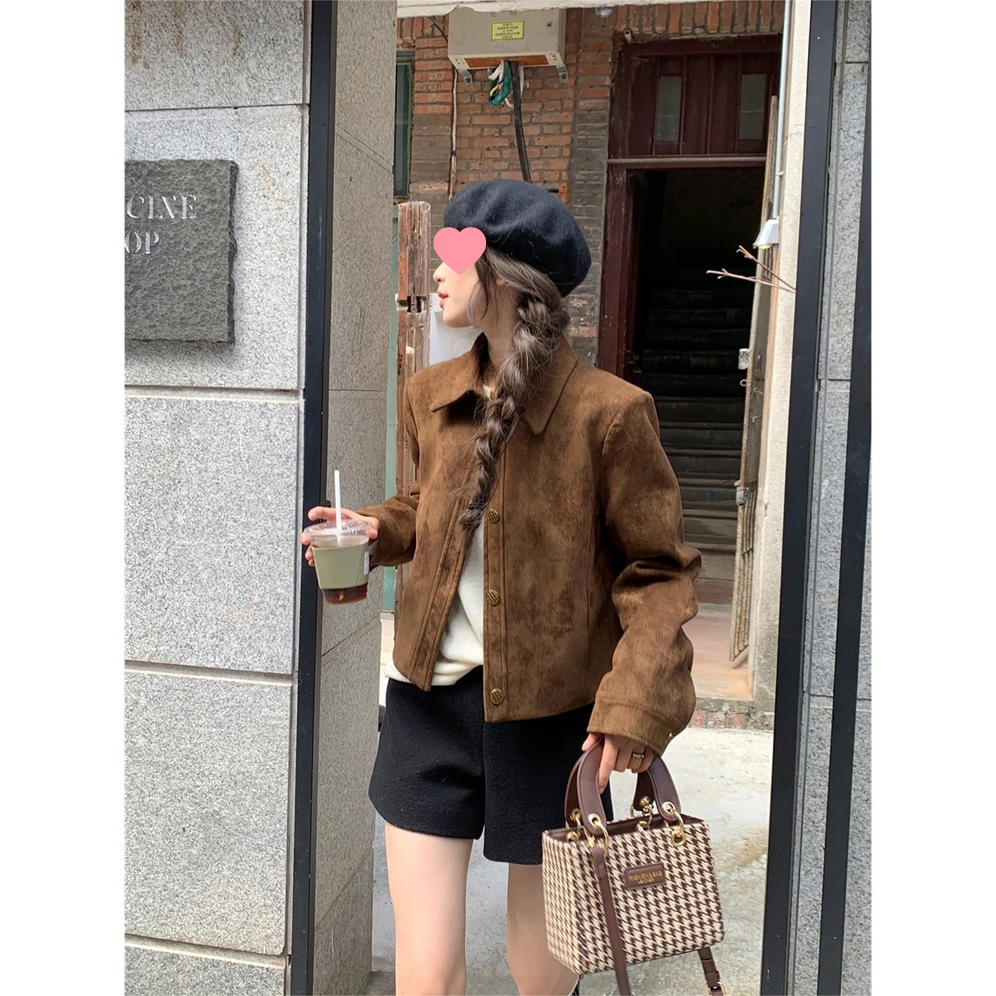 美拉德麂皮绒夹克皮衣外套女秋季飞行服感小个子短款上衣
