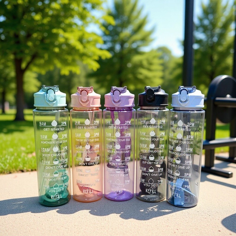 高颜值儿童吸管杯透明pc塑料杯提绳户外学生便携运动水杯跨境工厂