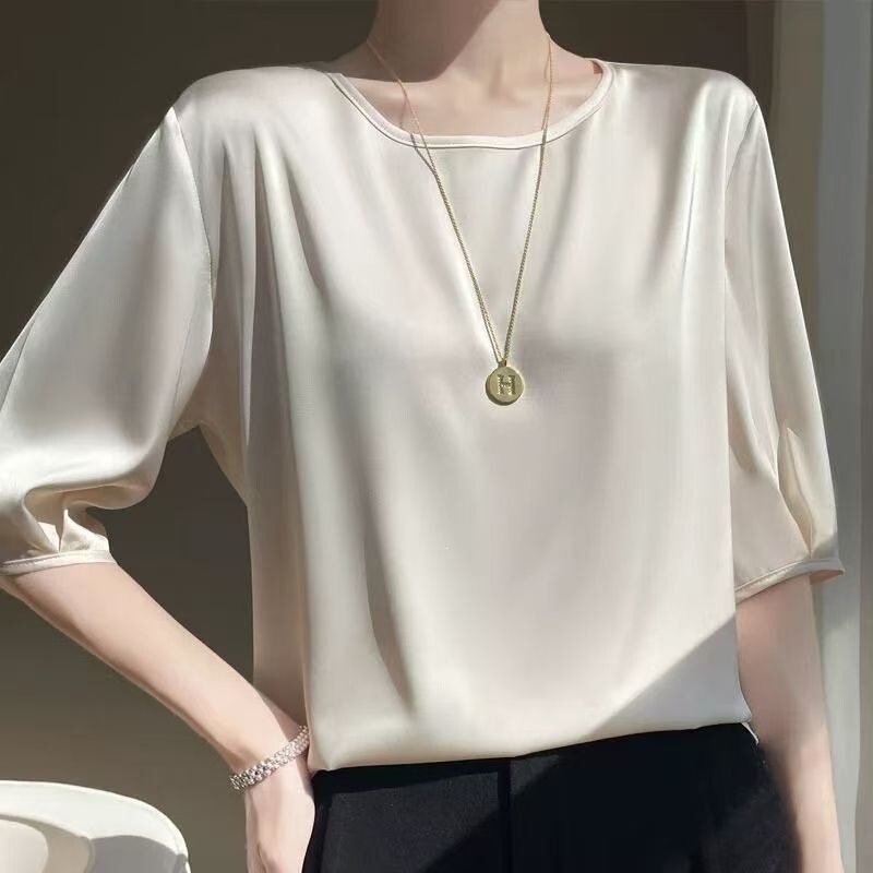 Clearance Sale: 100% Genuine Silk Shirts】New Style Solid Color Short-Sleeve Shirts, New Loose-Fitting Tops