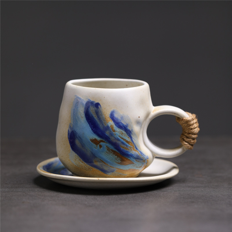 Estilo japonés vintage de cerámica taza de café y platillo traje creativo regalo taza de té de la tarde taza de café de gres
