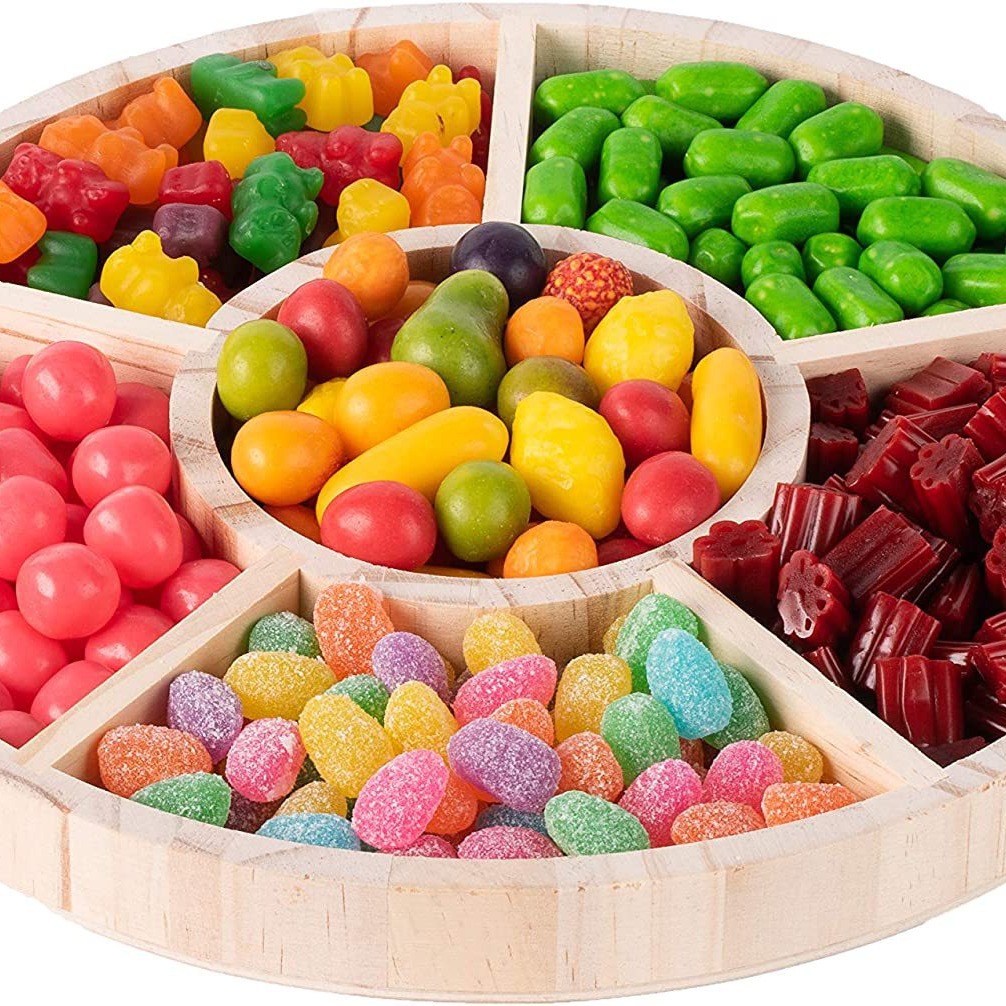 Round sectional tray festive desktop snack storage box dried fruit candy display tray wooden dried fruit box