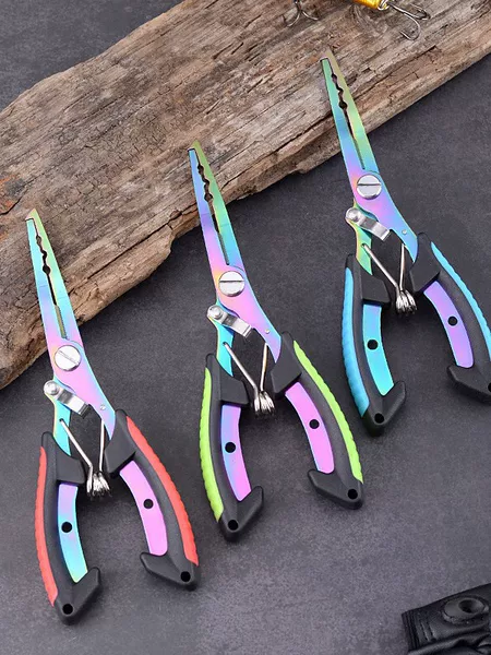 Stainless Steel Lure Fishing Pliers with Ring Opener, Titanium Two-Tone Fishing Pliers, Multifunctional Fishing Scissors, Lure Scissors