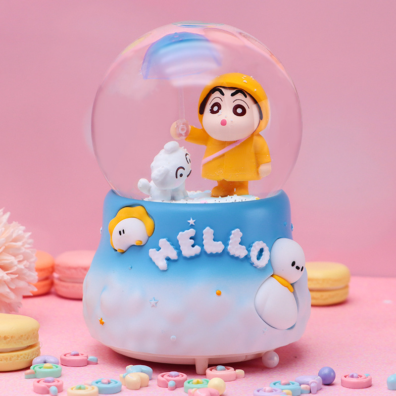 Anime japonés mismo estilo Crayon Shin-chan y Little White Crystal Ball Music Box Creative Piaoxue Music Box Regalo para estudiantes