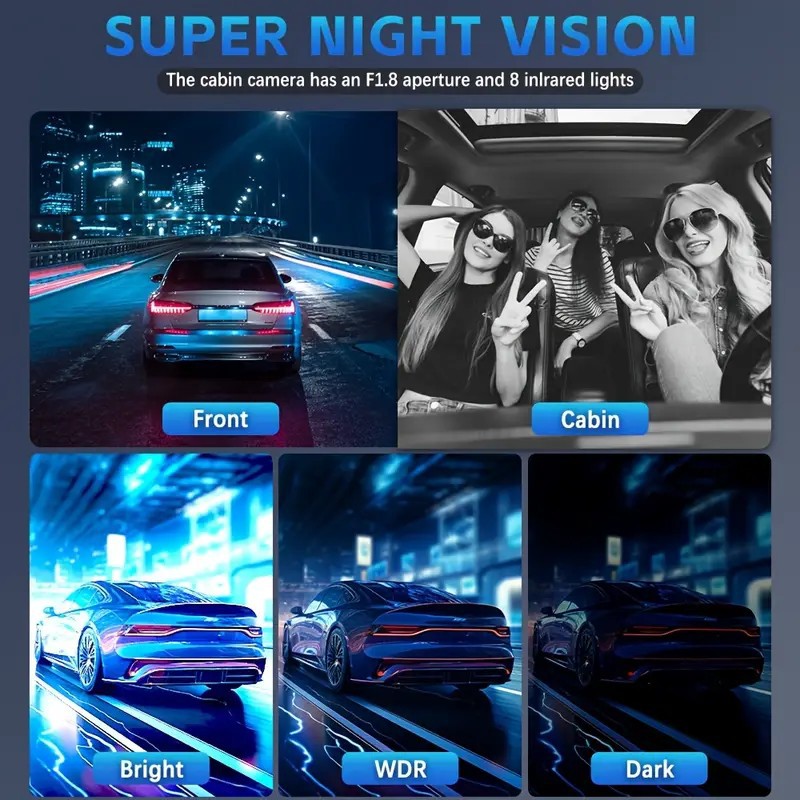 360 ° Cross-border four-camera high-definition dashcam with infrared night vision, supports mobile phone connectivity and 24-hour parking monitoring