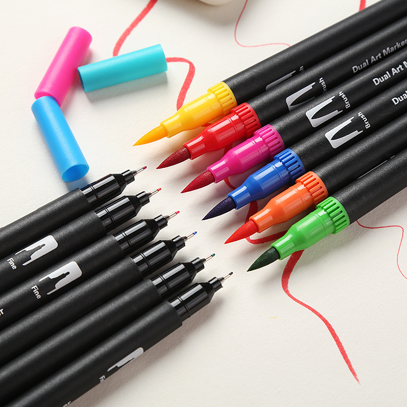 Amazon caliente negro Barra de doble cabeza marcador acuarela pluma estudiante color gancho línea cepillo arte especial traje lote