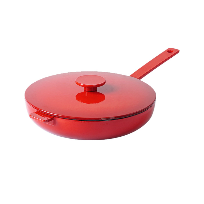 Little Happiness 26cm bistec olla de esmalte de hierro fundido Sartén de fondo plano hogar sin recubrimiento olla antiadherente cocina de inducción de gas