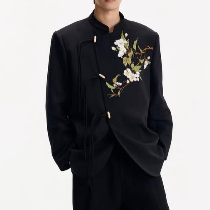 American Retro New Chinese Style Mandarin Collar Blazer High-End Engagement Groom Chinese Suit Men's Style