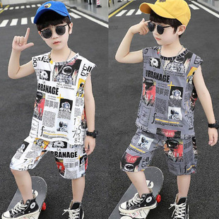 New Style Boys' Baby Vest Suit Summer Thin Handsome Sports Children's New Trendy Two-Piece Set