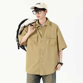 夏季新款短袖衬衫男士学生宽松百搭情侣装风晒衣复古工装衬衣定制