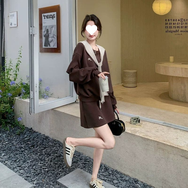 可盐可甜披肩卫衣套装裙女2025秋新款韩系设计感圆领上衣显瘦短裙|undefined