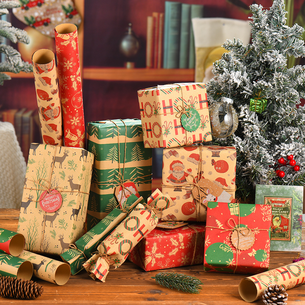 Amazon nuevo papel kraft retro caja de regalo de Navidad letras Papá Noel regalo papel de regalo al por mayor