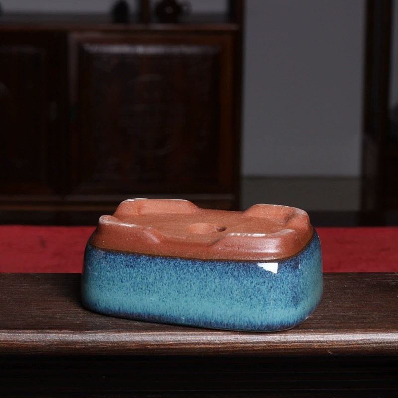 Mini Bonsai Pot (Micro-Landscape Basin) Glazed Ceramic, Rounded Corners with Drainage, 8.3×6.2×3.2 cm