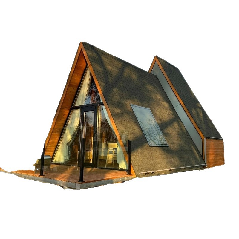 Casa de madera triangular móvil al aire libre Casa de vacaciones hotel de madera de lujo salvaje patio cabaña de madera