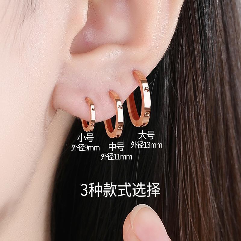 Women's earrings, small hoop earrings, round gold-plated earrings, gold-colored studs, rose gold high-end earrings