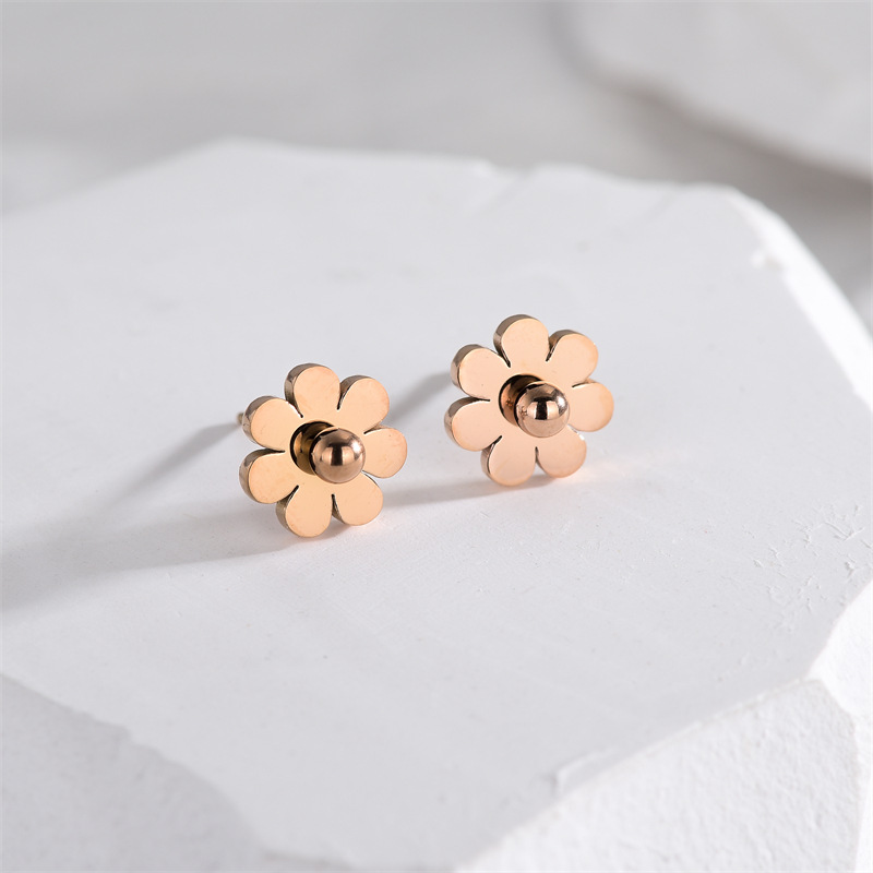 8g Weight Ear Studs Classification 1 Pair Lady Flower Plating Titanium Steel Ear Studs