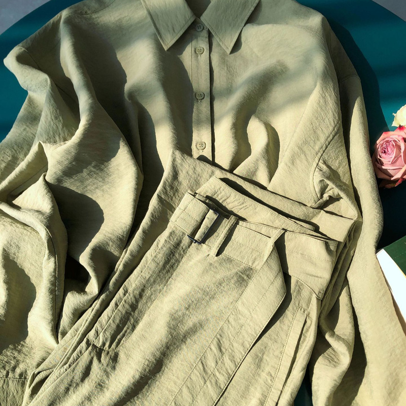 Fresh Sage Green-Lazy Senior Men's and Women's Sandy Dry Silk Shirt Trousers