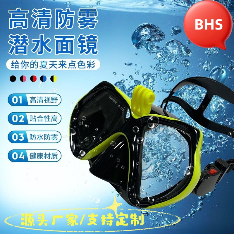 Swimming diving goggles with camera holder adult free snorkeling tempered glass GoPro mirror silicone scratch-resistant